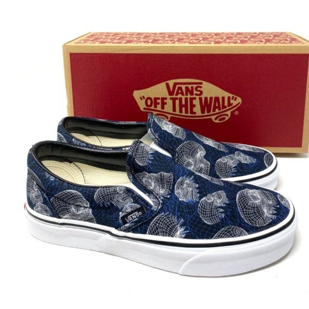 💖MEGA SALE💖VANS Men VN0A33TB9IB Classic Slip On Wireframe Skull Black - Picture 7 of 10